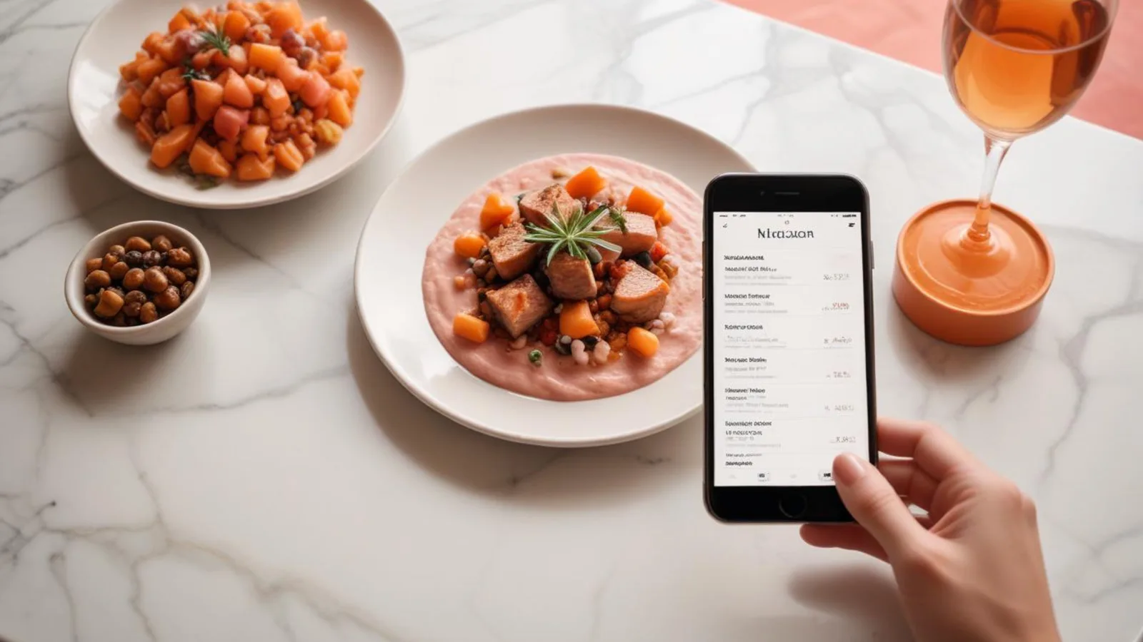 Menu digital d'un restaurant affiché sur un smartphone à table