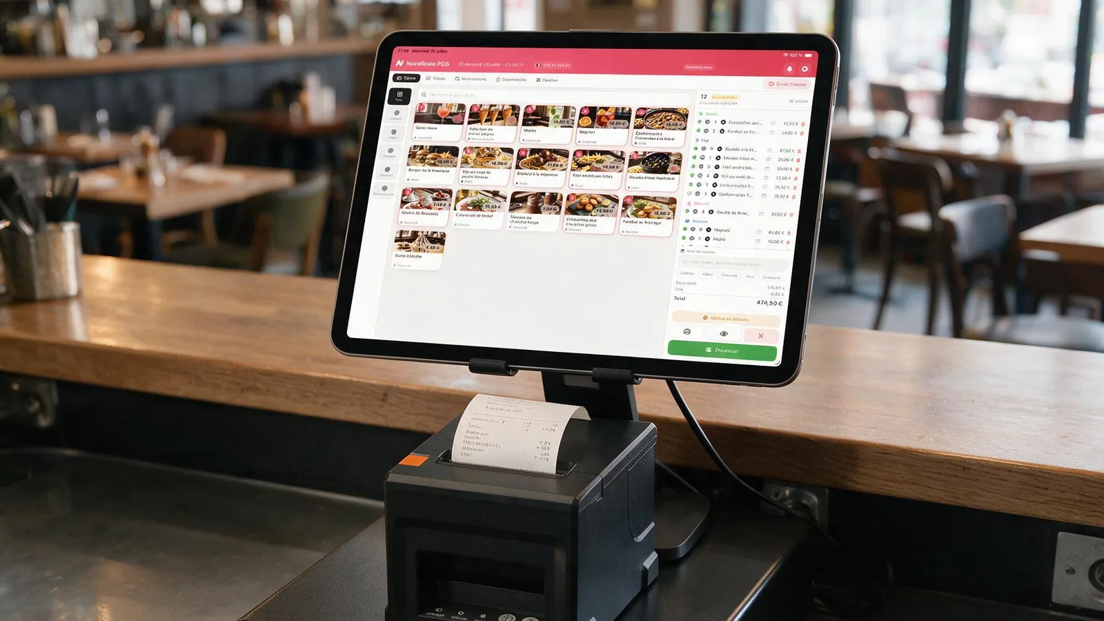 Serveur encaissant une commande sur la caisse tactile Novaresto