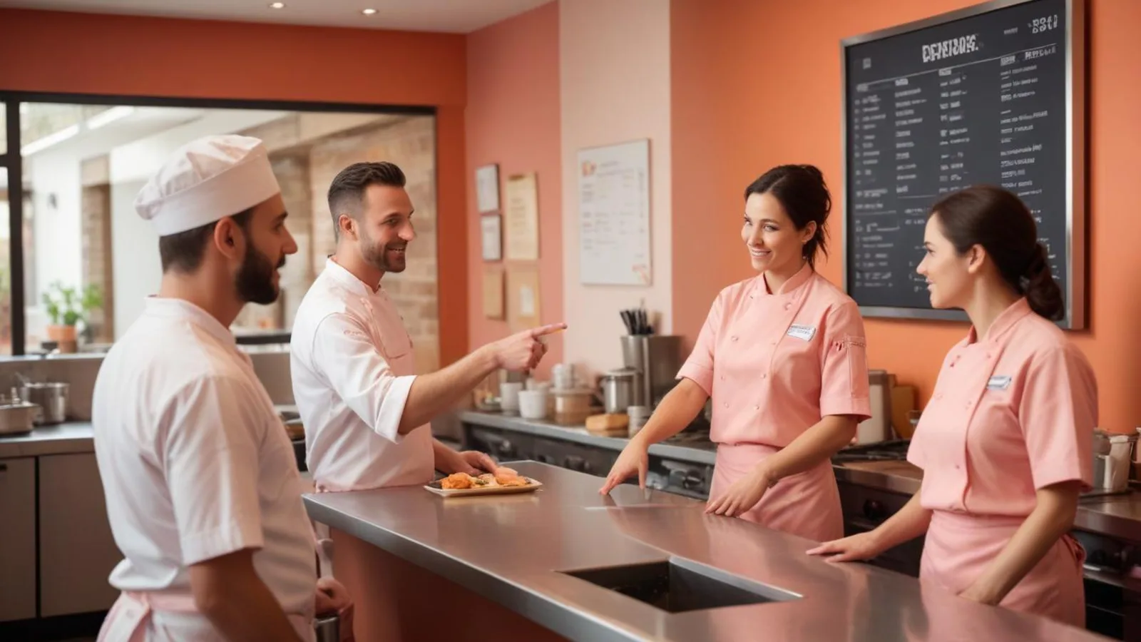 Équipe de salle et de cuisine réunie avant le service